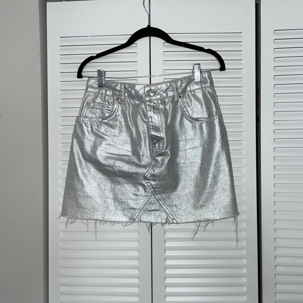 TOPSHOP Silver Denim Mini Skirt
